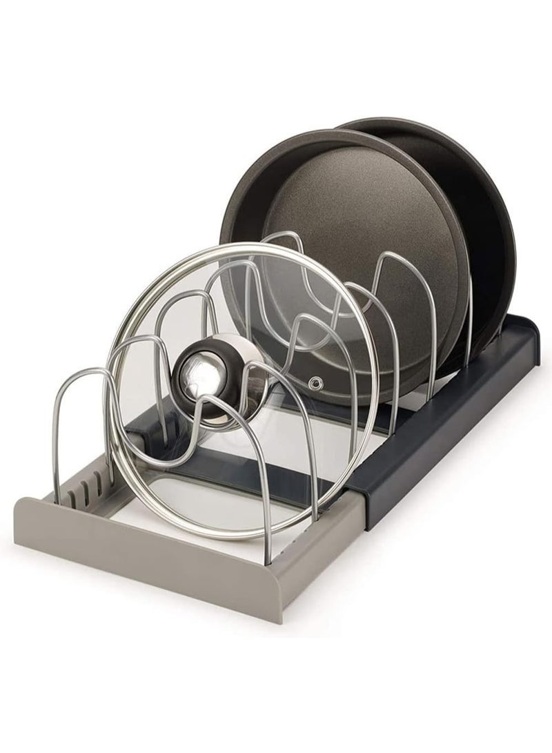 منظم رف لاغطية الحلل والمقالي والمطبخ من 7 طبقات قابل للتعديل من الستانلس ستيل مع طريقتين يمكنك تركيبه بنفسك لخزانة المطبخ ورف التخزين المعلق على الطاولة - طول قابل للتوسيع حتى 22 انش - Image 3